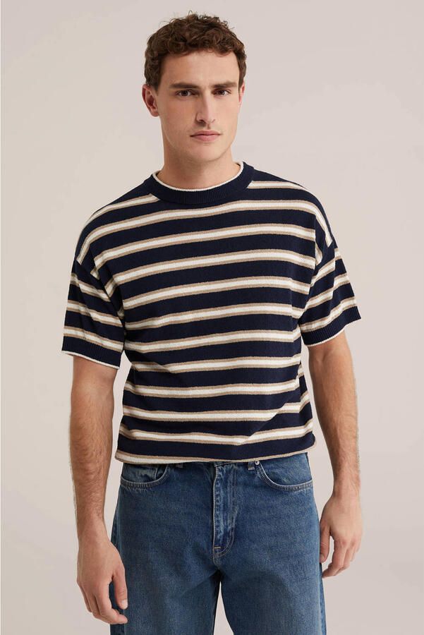 WE Fashion relaxed gestreept T-shirt donkerblauw