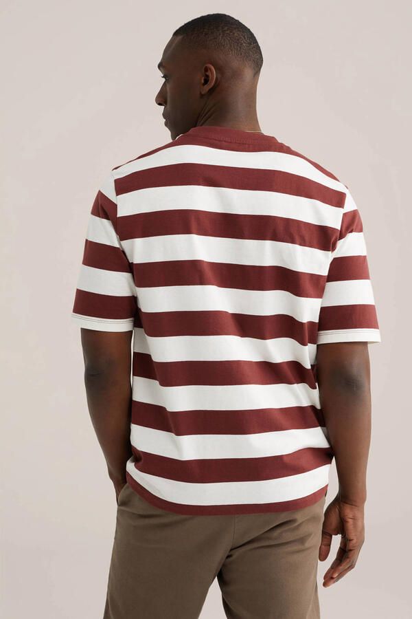 WE Fashion relaxed gestreepte T-shirt donkerrood - Foto 3