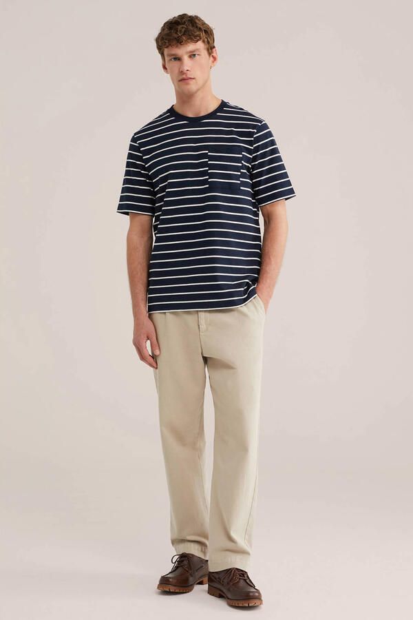WE Fashion relaxed gestreepte T-shirt met linnen donkerblauw - Foto 2