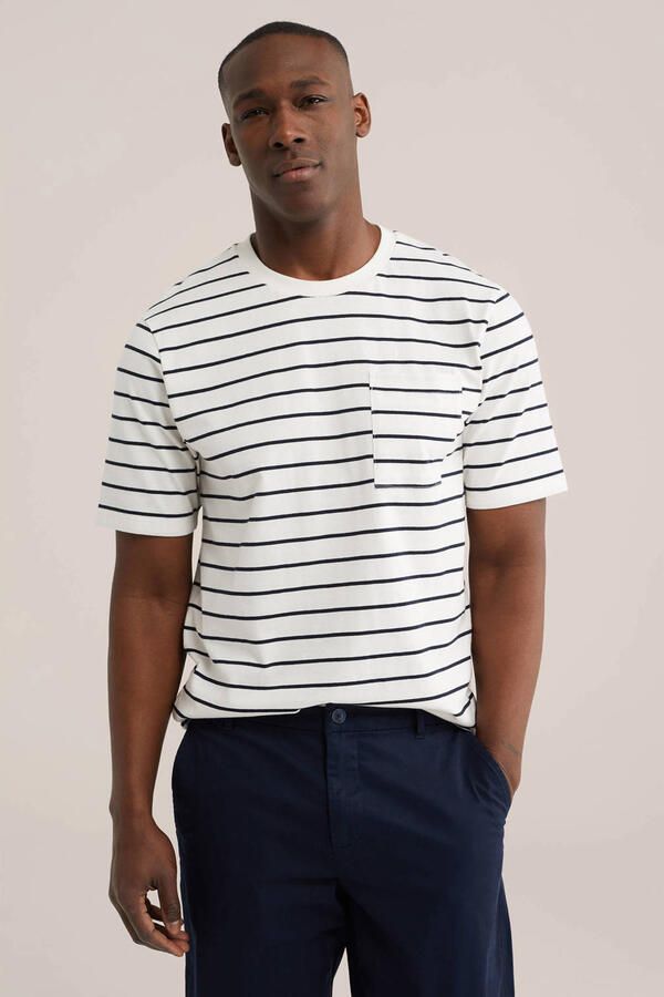 WE Fashion relaxed gestreepte T-shirt met linnen wit