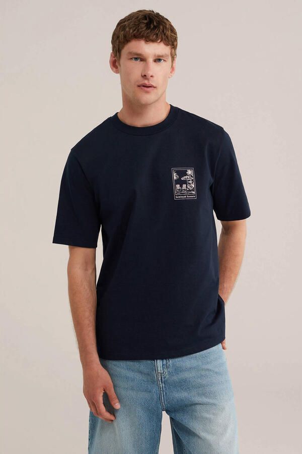 WE Fashion relaxed T-shirt donkerblauw