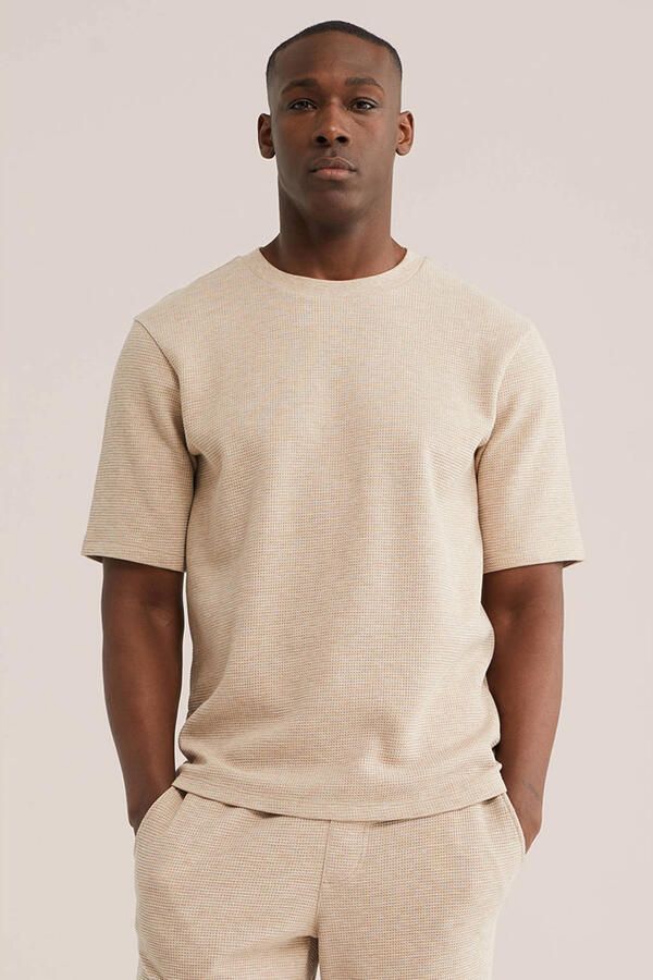 WE Fashion relaxed T-shirt met textuur beige - Foto 3