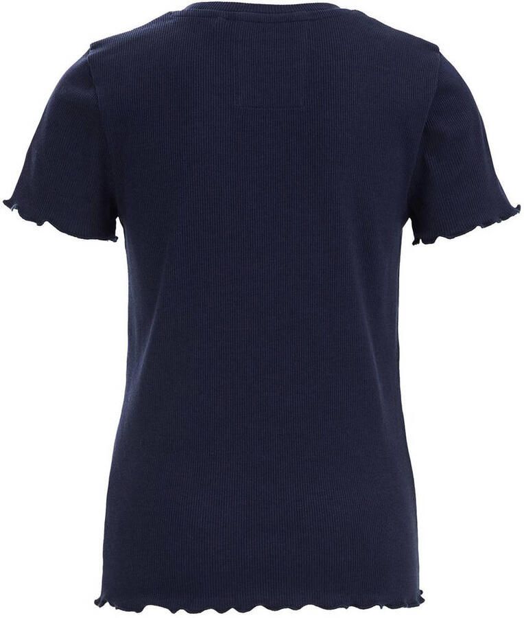 WE Fashion ribgebreid T-shirt blue nights Blauw Meisjes Katoen Ronde hals 110 116