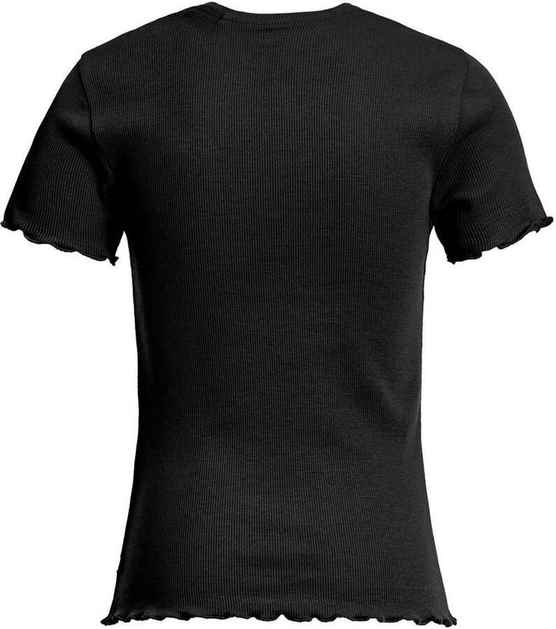 WE Fashion ribgebreid T-shirt met borduursels zwart Meisjes Katoen Ronde hals 170 176