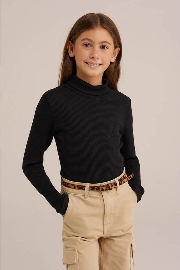WE Fashion ribgebreide coltrui Myla zwart Effen 110 116 - Foto 3