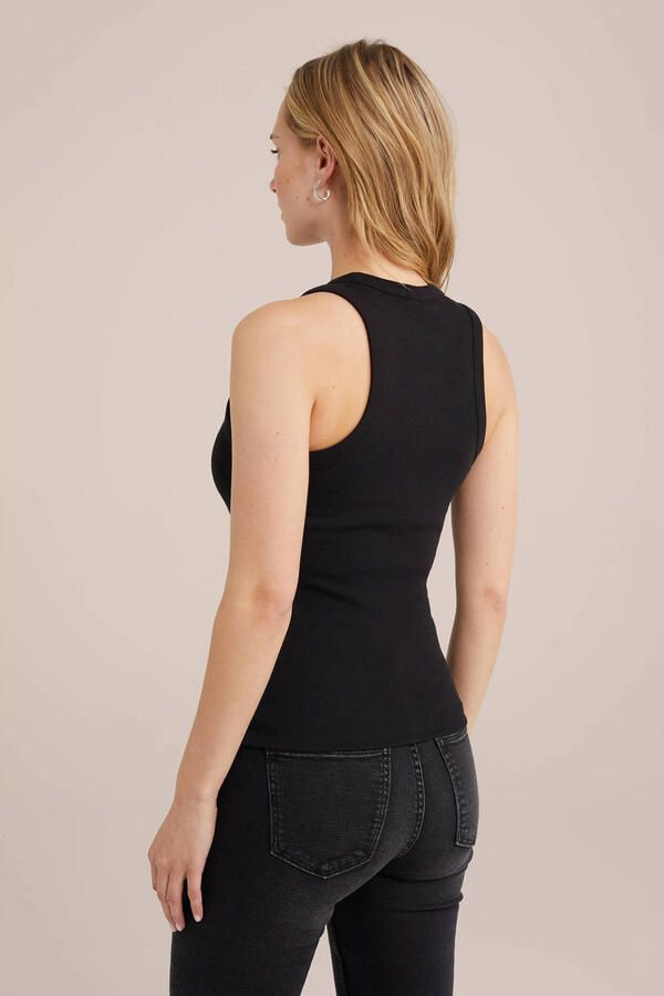 WE Fashion ribgebreide haltertop zwart