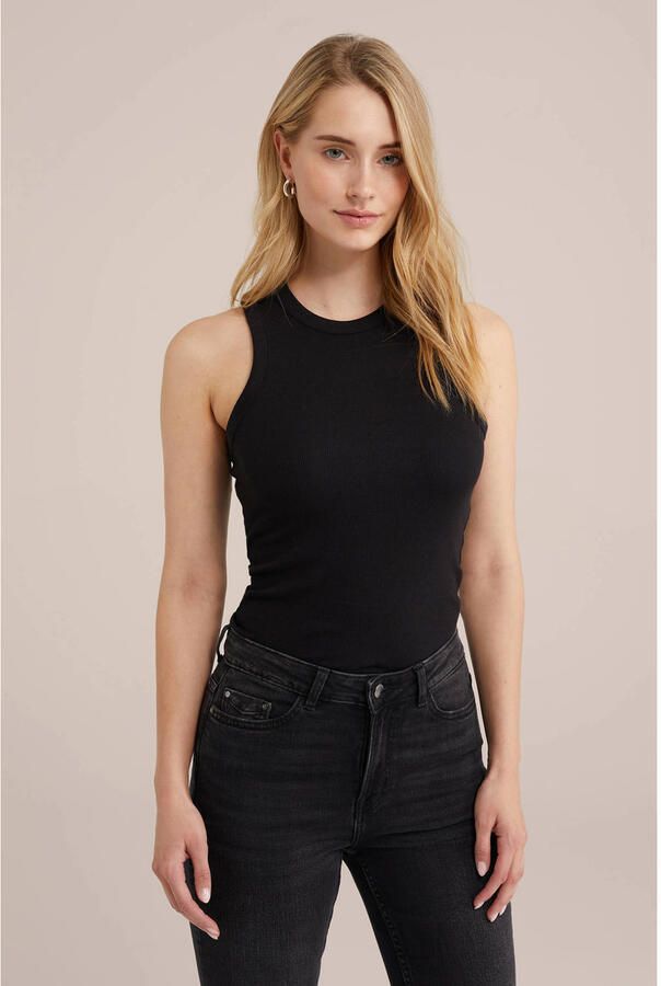 WE Fashion ribgebreide haltertop zwart - Foto 2
