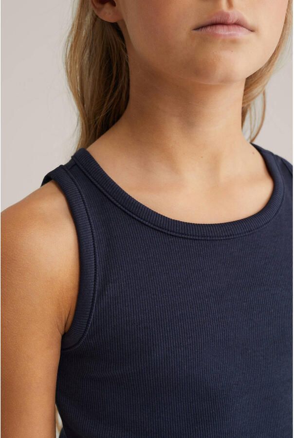 WE Fashion ribgebreide top blue nights Blauw Meisjes Katoen Ronde hals 110 116 - Foto 2