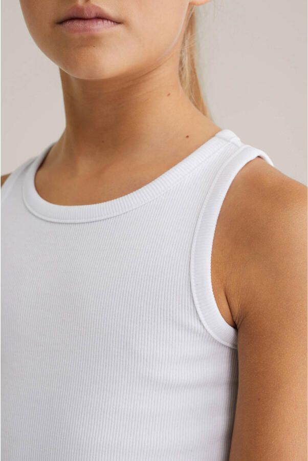 WE Fashion ribgebreide top wit Meisjes Katoen Ronde hals Effen 110 116 - Foto 2