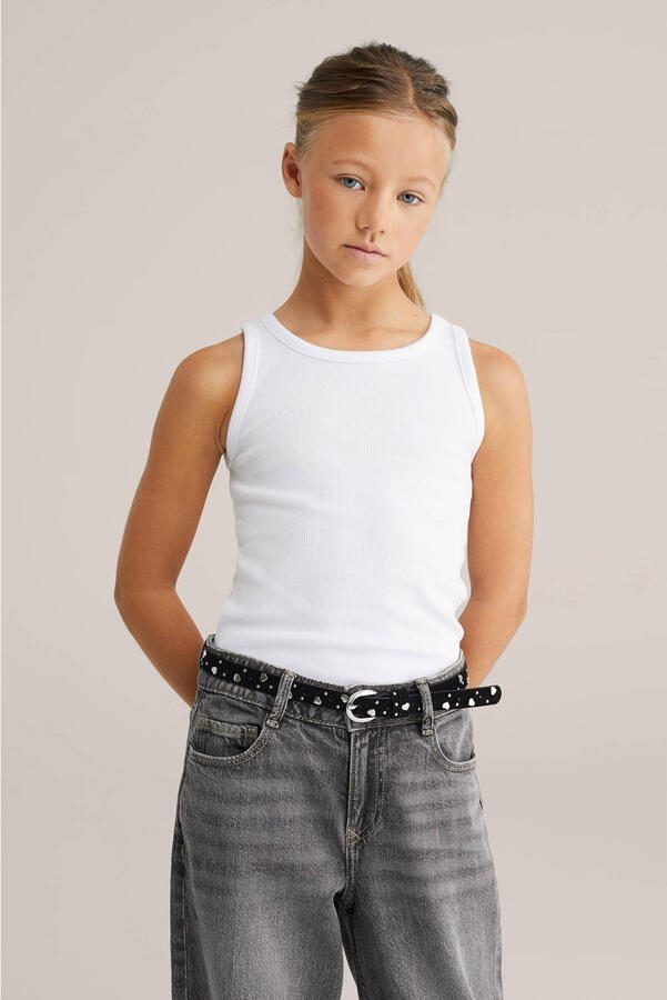 WE Fashion ribgebreide top wit Meisjes Katoen Ronde hals Effen 110 116 - Foto 3