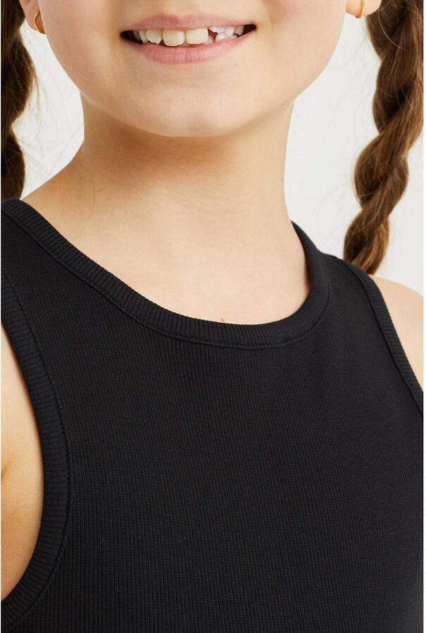 WE Fashion ribgebreide top zwart Meisjes Katoen Ronde hals Effen 170 176