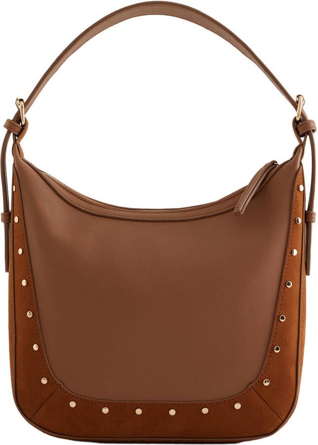 WE Fashion schoudertas met studs bruin
