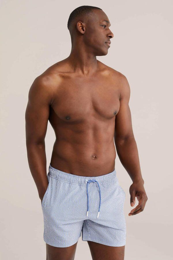 WE Fashion seersucker zwemshort lichtblauw