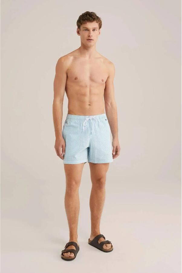 WE Fashion seersucker zwemshort zeegroen wit - Foto 2