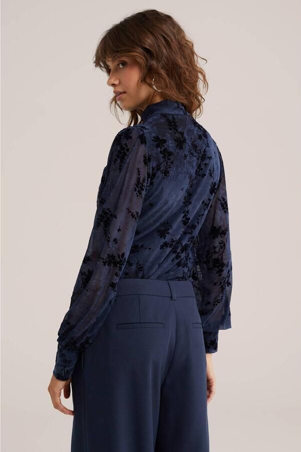 WE Fashion semi-transparante gebloemde top met col donkerblauw - Foto 3