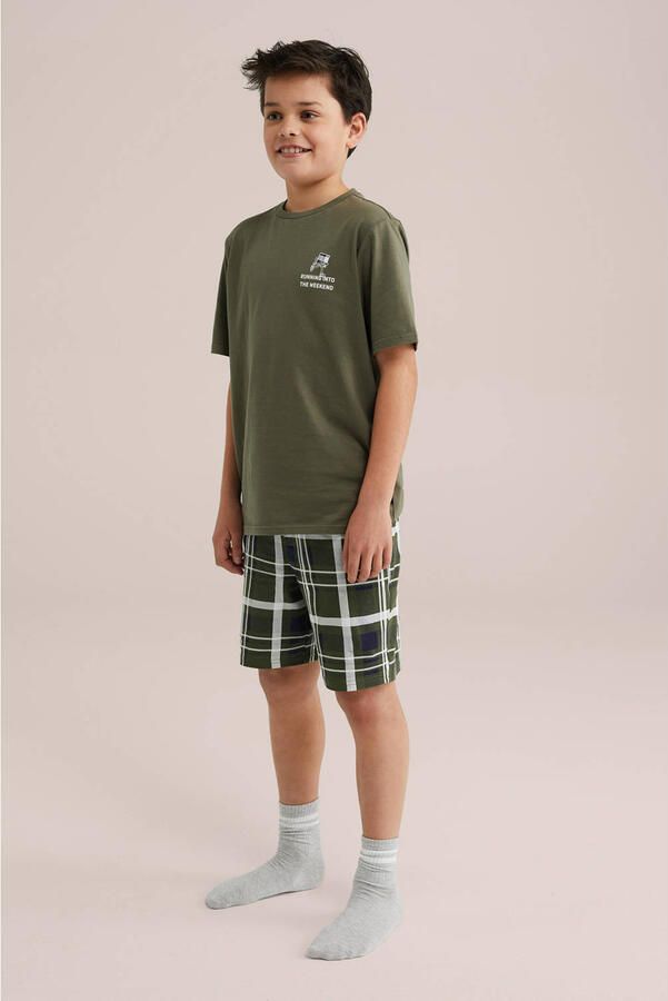 WE Fashion shortama kaki donkergroen wit - Foto 3