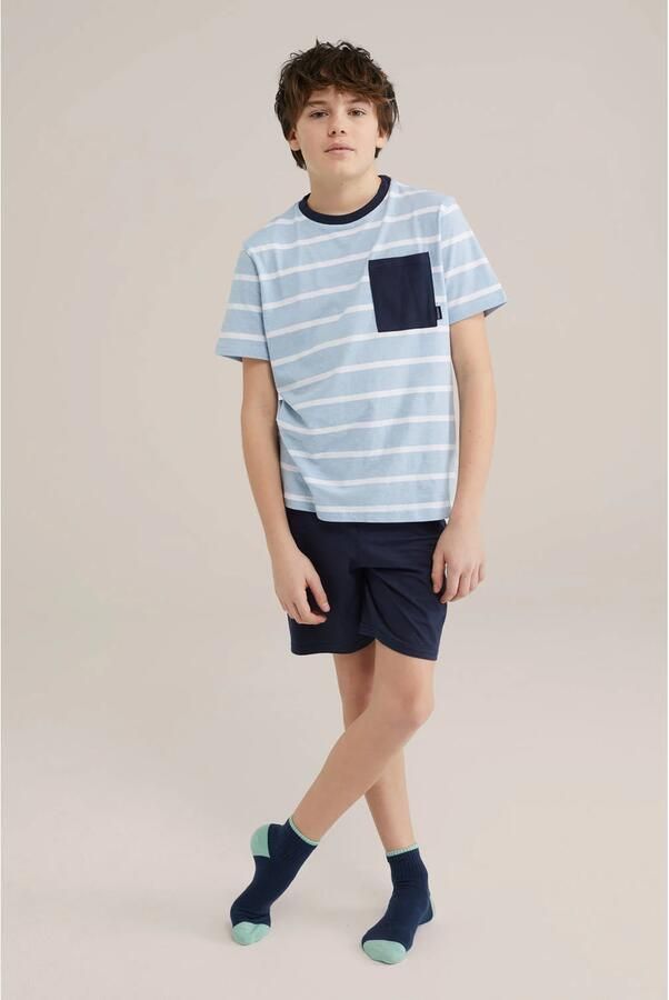 WE Fashion shortama lichtblauw donkerblauw wit - Foto 3