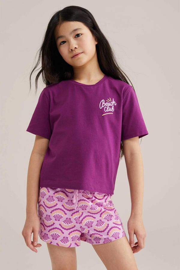 WE Fashion shortama paars wit oranje (set van 2)