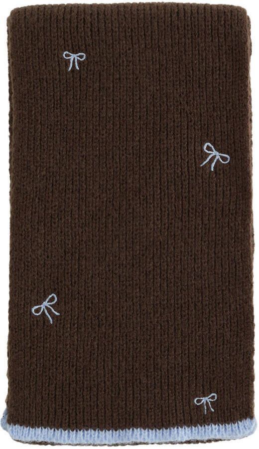 WE Fashion sjaal donkerbruin lichtblauw Meisjes Polyester Effen