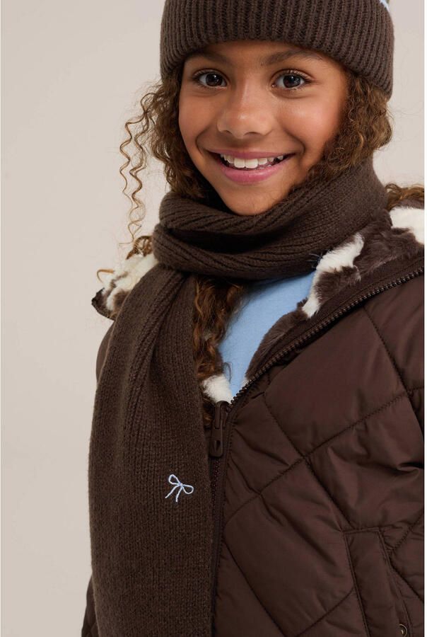WE Fashion sjaal donkerbruin lichtblauw Meisjes Polyester Effen - Foto 3