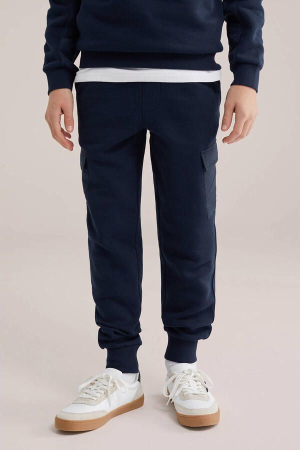 WE Fashion slim casual broek donkerblauw