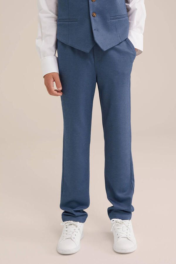 WE Fashion slim casual broek donkerblauw melange