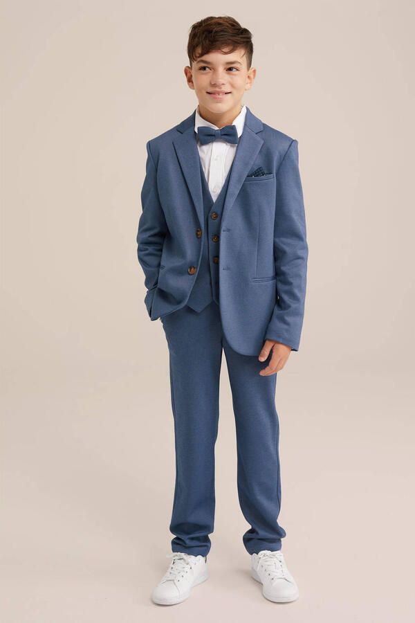 WE Fashion slim casual broek donkerblauw melange - Foto 2