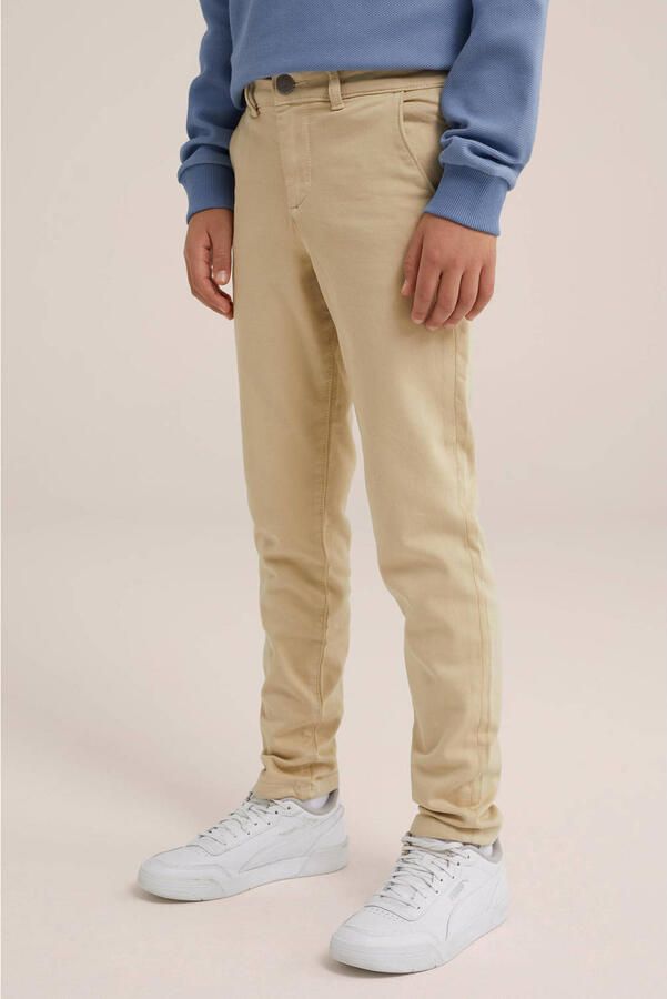 WE Fashion slim fit broek beige Jongens Katoen Effen 104