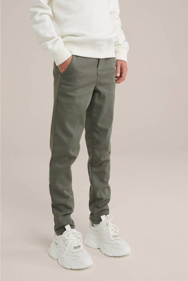 WE Fashion slim fit broek Groen Jongens Katoen Effen 104 - Foto 3
