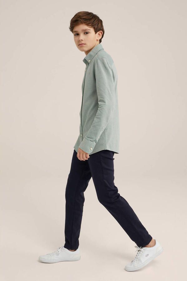 WE Fashion slim fit broek donkerblauw Jongens Katoen Effen 134