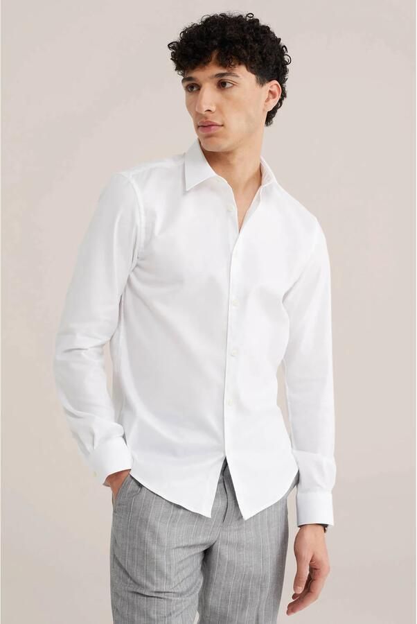 WE Fashion slim fit overhemd white uni