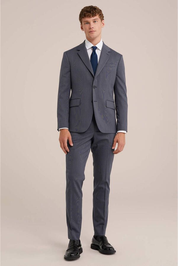 WE Fashion slim fit pantalon met wol grijs