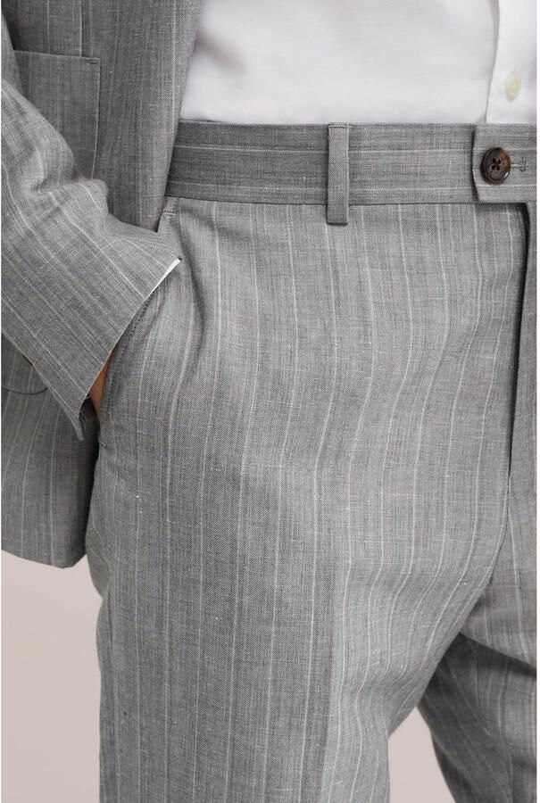 WE Fashion slim gestreepte pantalon met linnen grijs - Foto 2