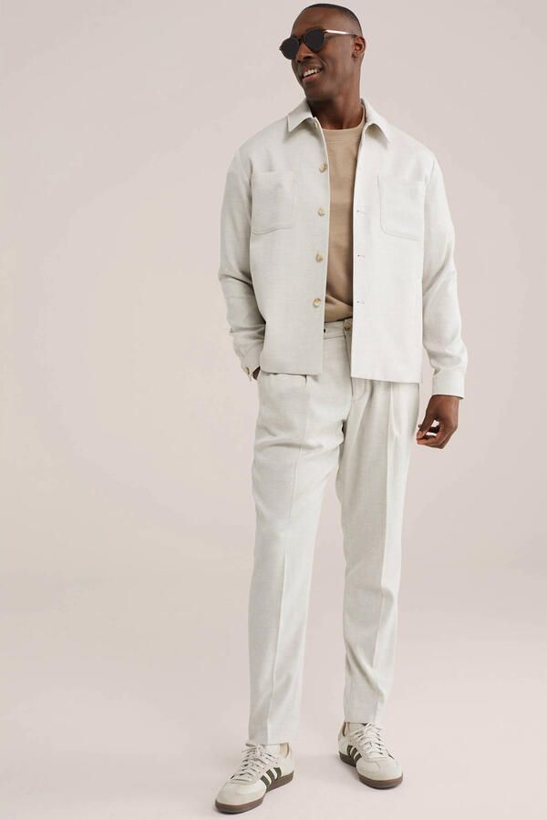 WE Fashion slim pantalon beige met textuur - Foto 2