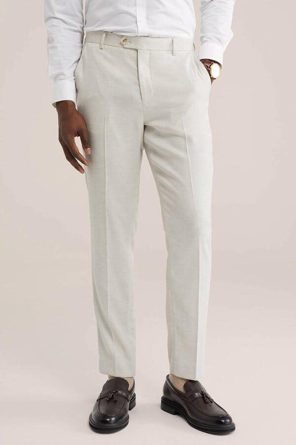 WE Fashion slim pantalon beige met textuur - Foto 3