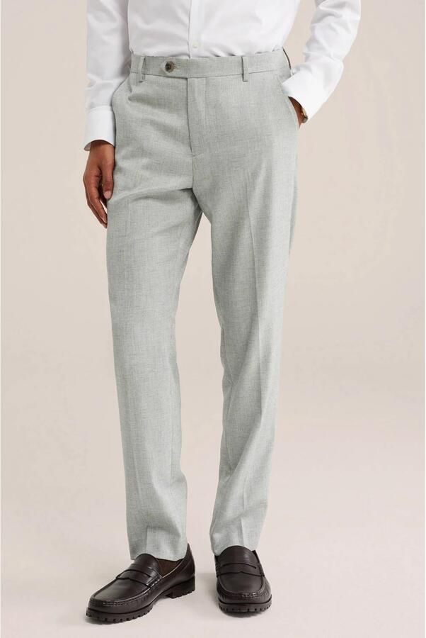 WE Fashion slim pantalon groen met textuur