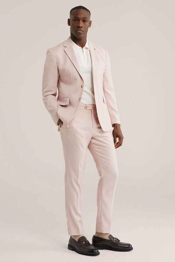 WE Fashion slim pantalon lichtroze met textuur - Foto 3