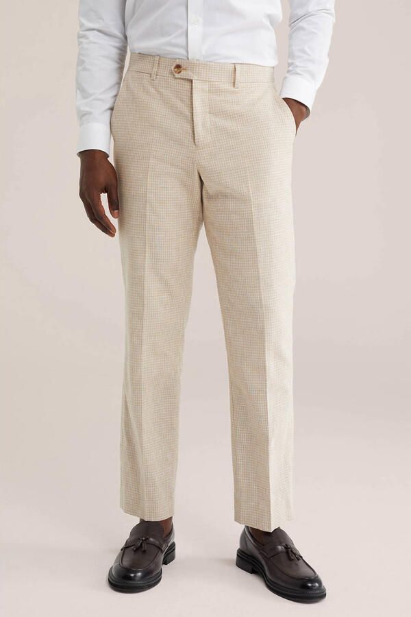 WE Fashion slim pantalon met linnen beige