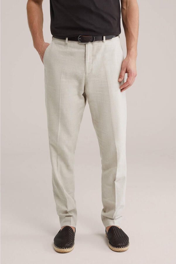 WE Fashion slim pantalon met linnen ecru