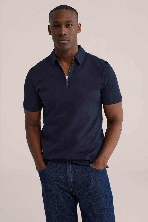 WE Fashion slim polo donkerblauw