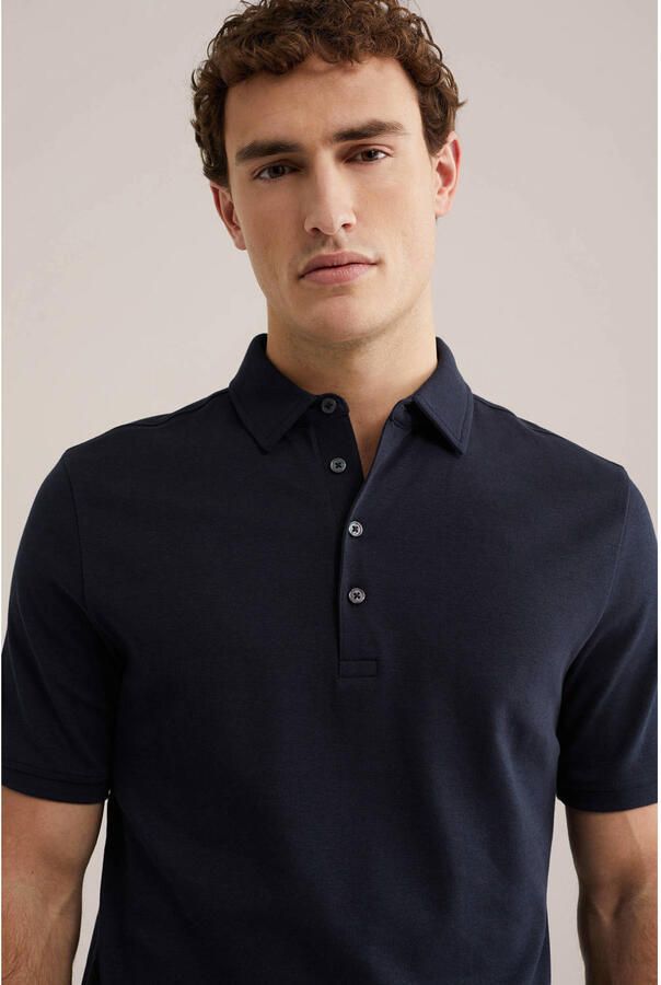 WE Fashion slim polo donkerblauw