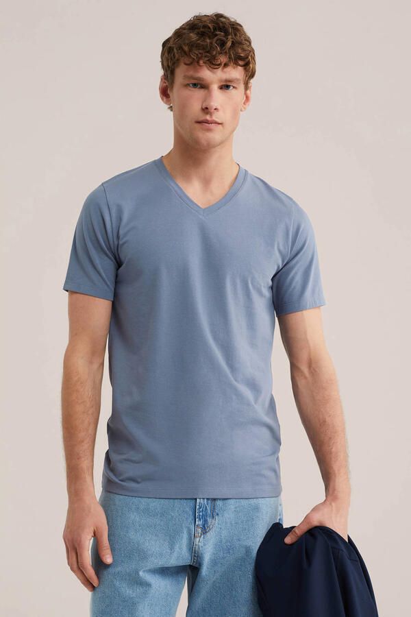WE Fashion slim T-shirt blauw