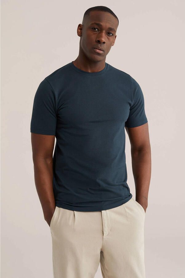 WE Fashion slim T-shirt donkergroen