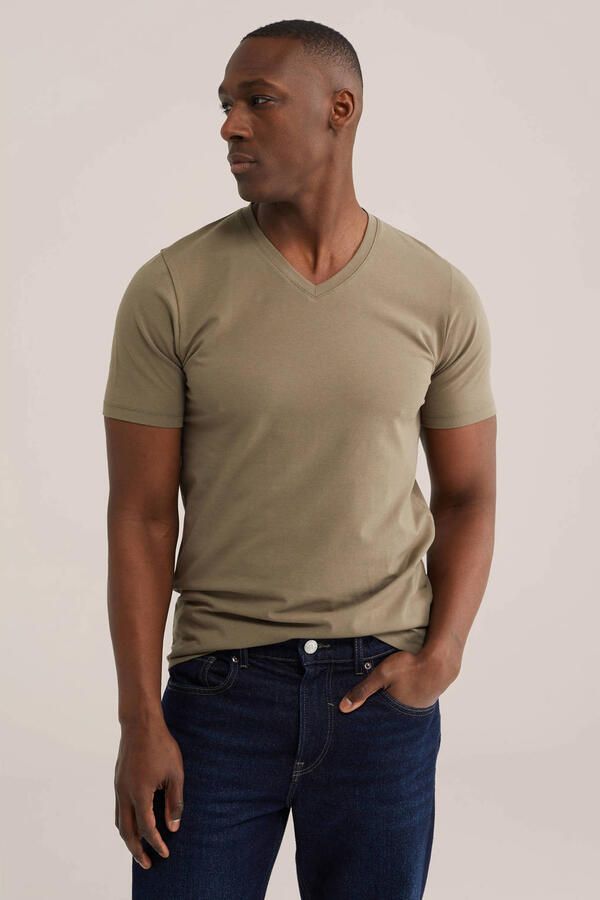 WE Fashion slim T-shirt groen