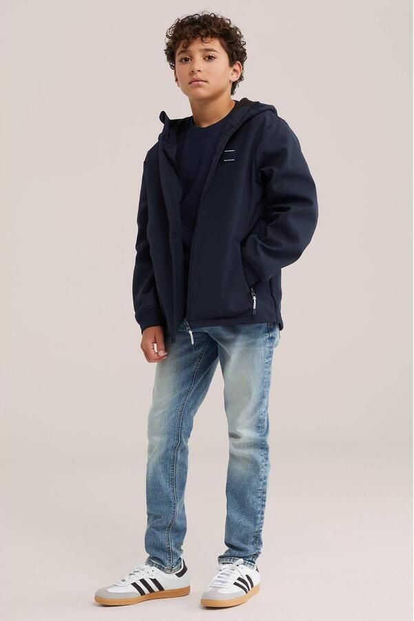 WE Fashion softshell jas donkerblauw Jongens Polyester Capuchon Effen - Foto 2