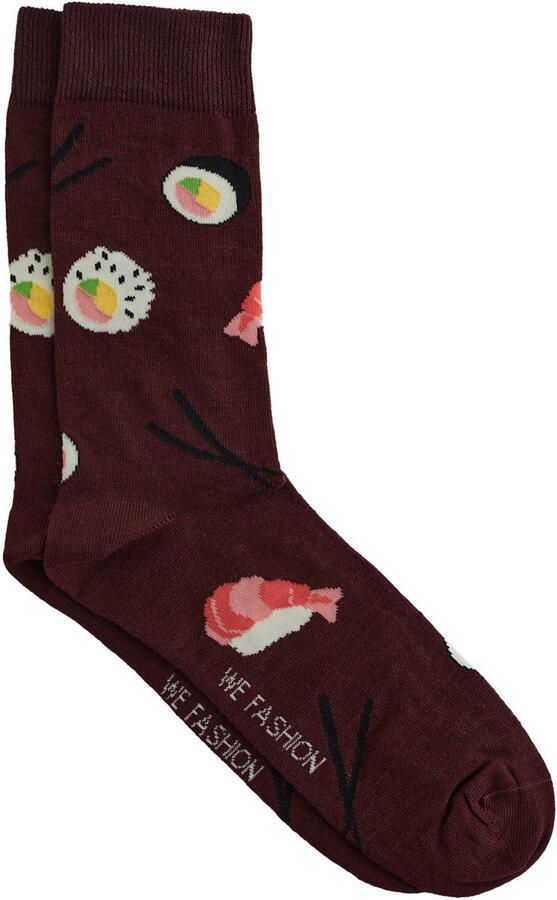 WE Fashion sokken met all over print bordeauxrood