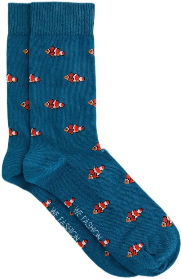 WE Fashion sokken met dierenprint blauw