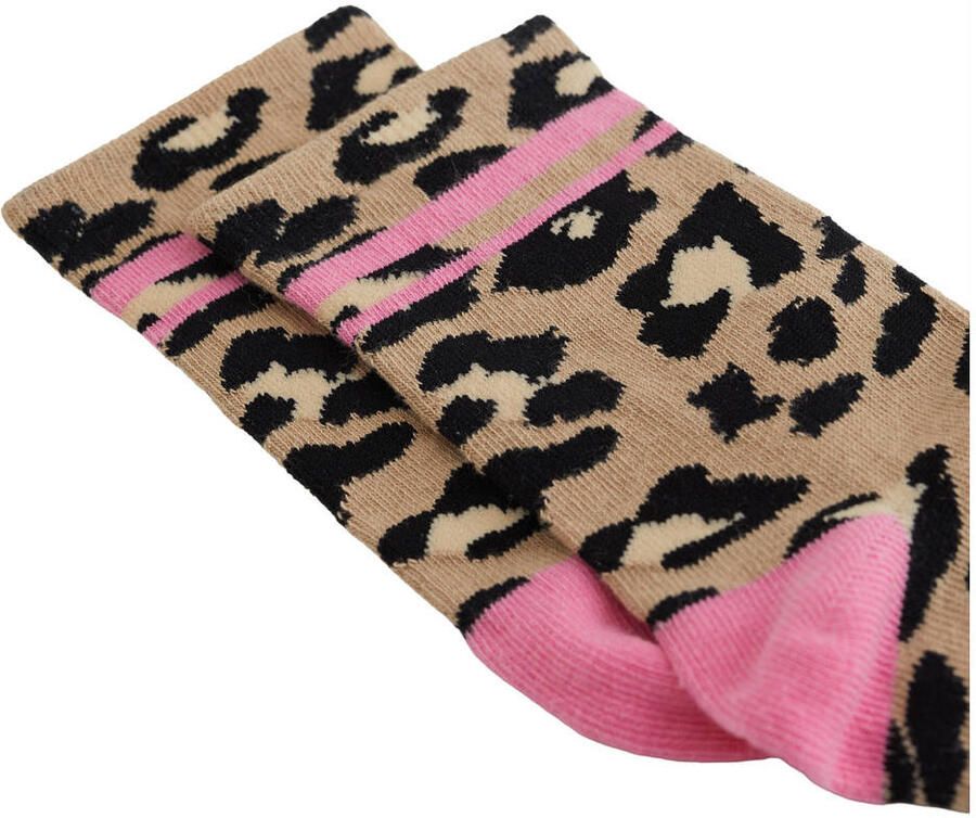WE Fashion sokken met panterprint beige zwart roze - Foto 2