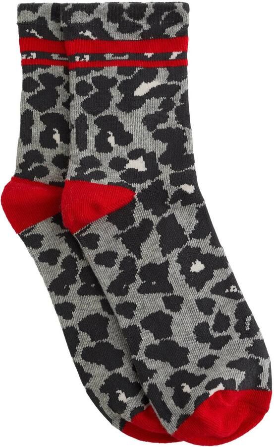 WE Fashion sokken met panterprint grijs rood