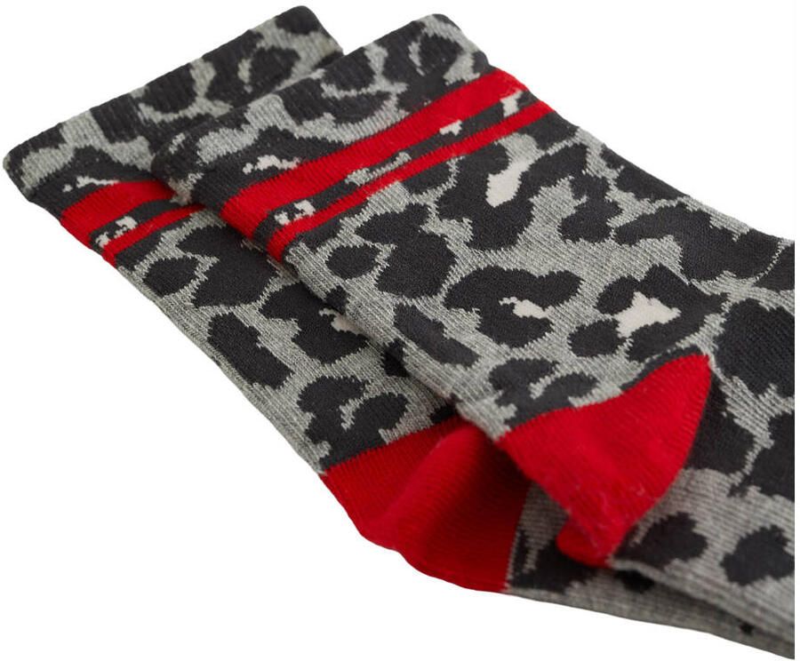 WE Fashion sokken met panterprint grijs rood - Foto 2